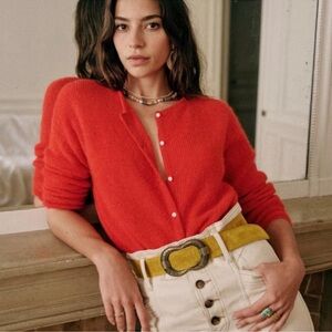 La Maille Sezane Red Gaspard Mohair Button Front Cardigan